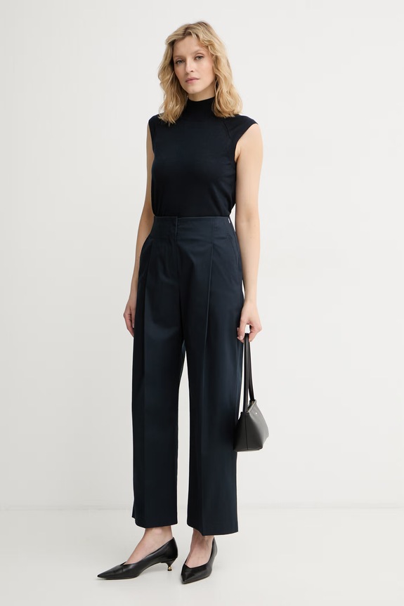 BOSS nohavice wide leg dámske bavlnené s elastanom Tulotta 50551913 tmavomodrá SS26