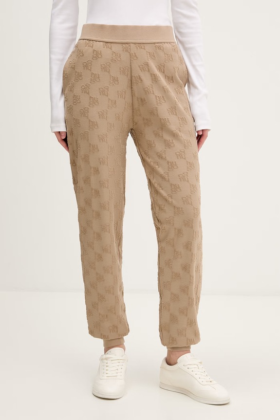 HUGO spodnie lounge damskie z bawełną TERRYMONOGRAM_PANTS dzianina beżowy 50556809
