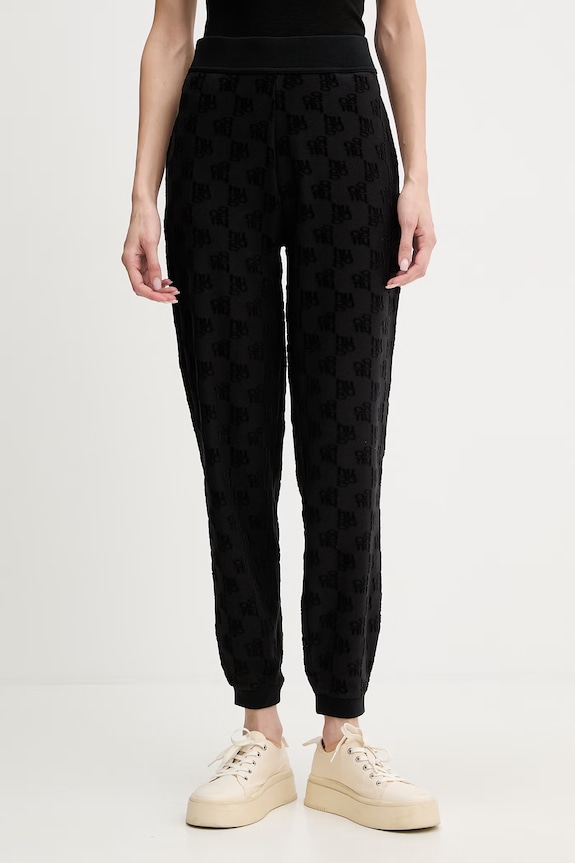 HUGO pantaloni de loungewear de damă din bumbac TERRYMONOGRAM_PANTS tricotaj negru 50556809