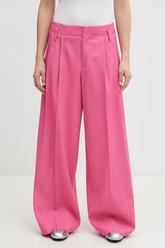 Vlněné kalhoty Kenzo high růžová FG52PA1259TF