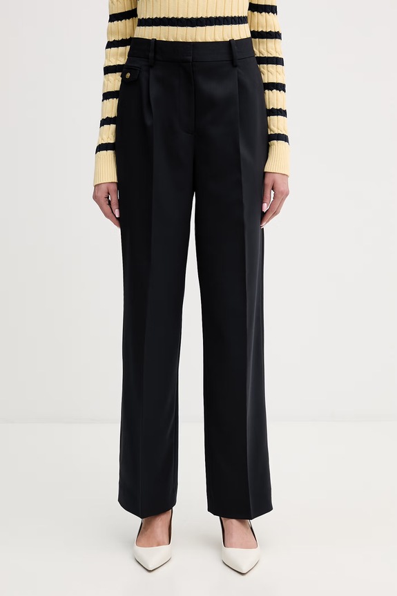 Nohavice s prímesou vlny Tommy Hilfiger s elastanom tmavomodrá WW0WW48799