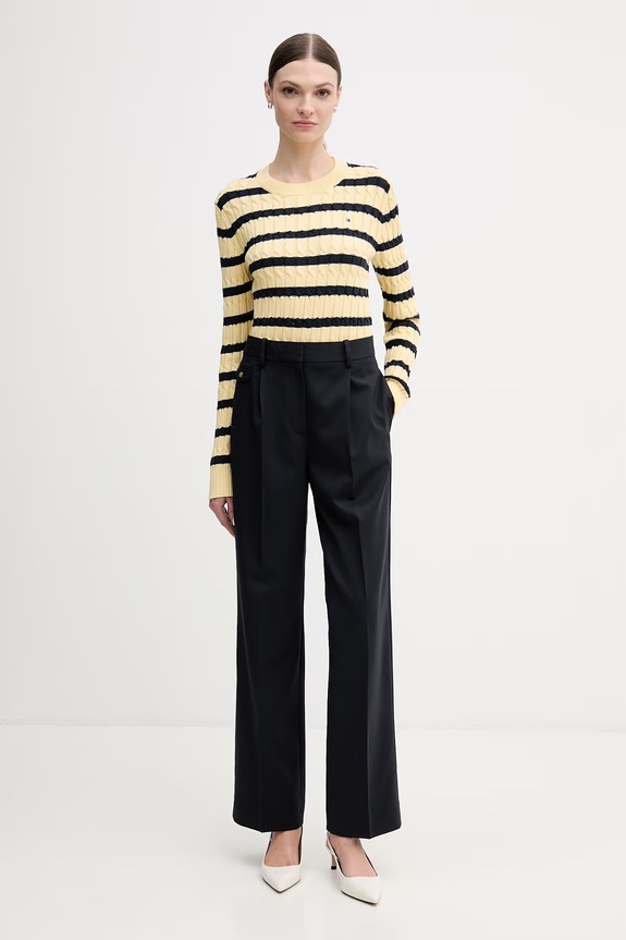 Nohavice s prímesou vlny Tommy Hilfiger WW0WW48799 tmavomodrá SS26