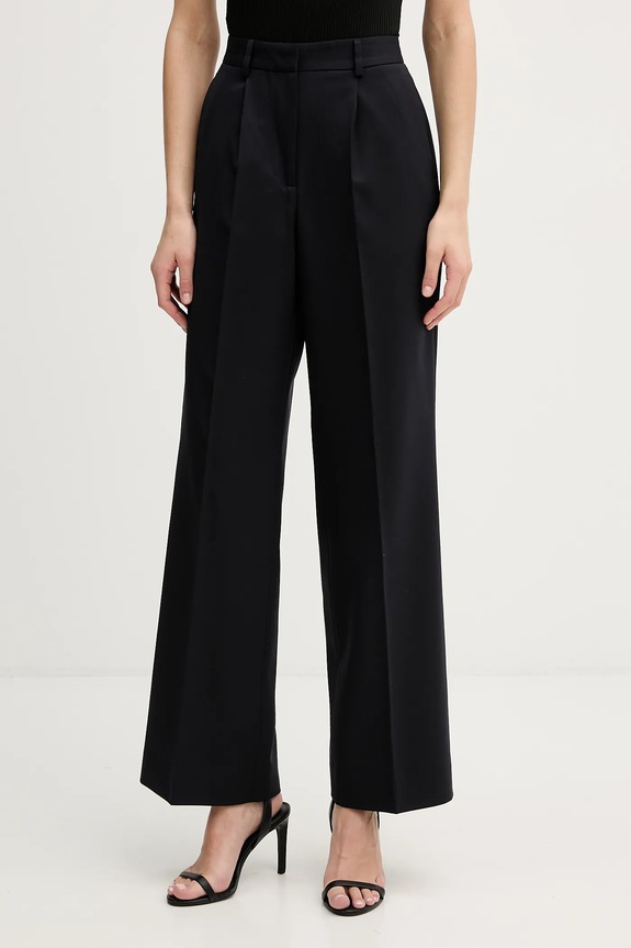 Hlače s dodatkom vune Tommy Hilfiger ravni mornarsko plava WW0WW48801