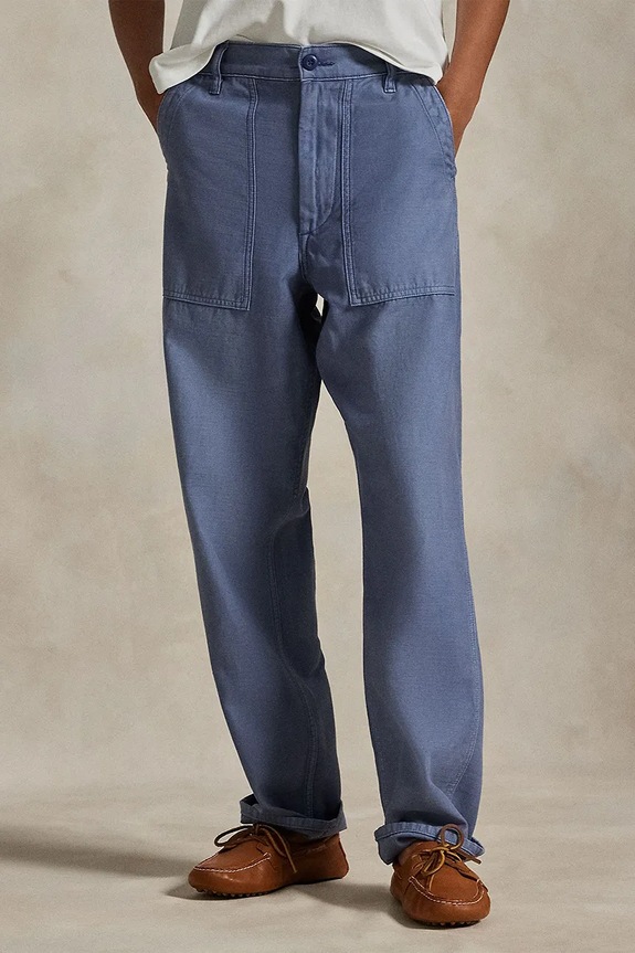 Polo Ralph Lauren pantaloni straight din bumbac pentru femei uni albastru 211978634