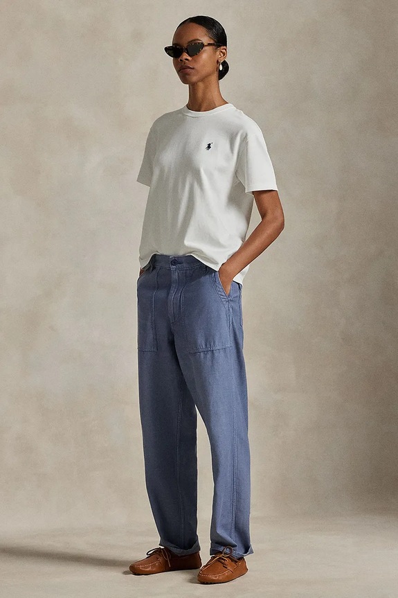 Polo Ralph Lauren pantaloni straight din bumbac pentru femei 211978634 albastru SS26