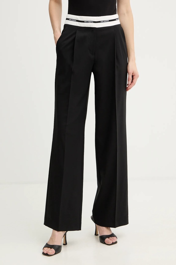 Karl Lagerfeld pantaloni con lana BW ESSENTIAL alta nero B1W10002