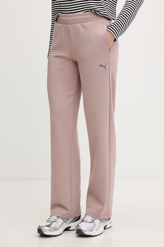Puma pantaloni de trening pentru femei, din bumbac Essential Elevated maro 691817