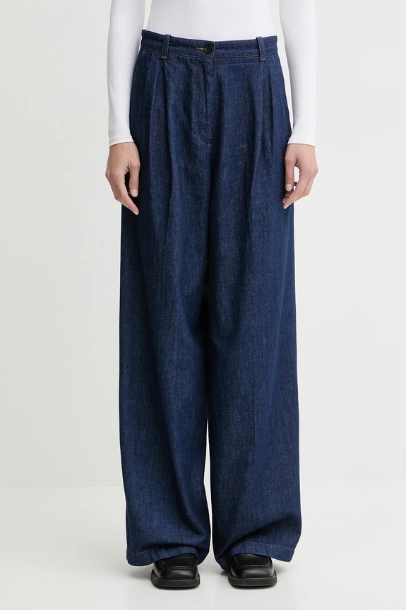 A.P.C. pantaloni de bumbac PANTALON GINNY bumbac bleumarin COHMJ.F08510