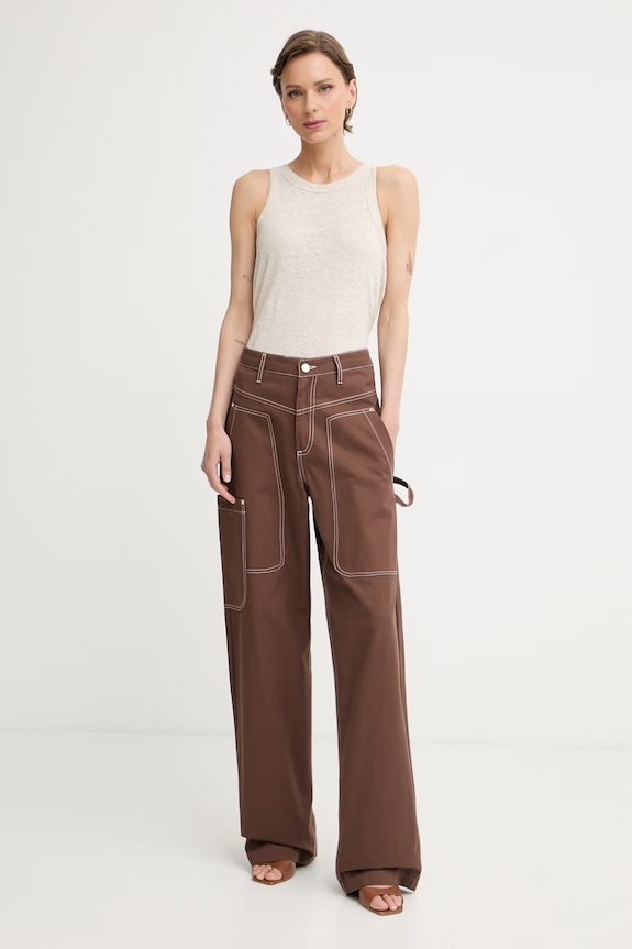 Liu Jo pantaloni cargo pentru femei, din bumbac WA6178.T295A maro SS26