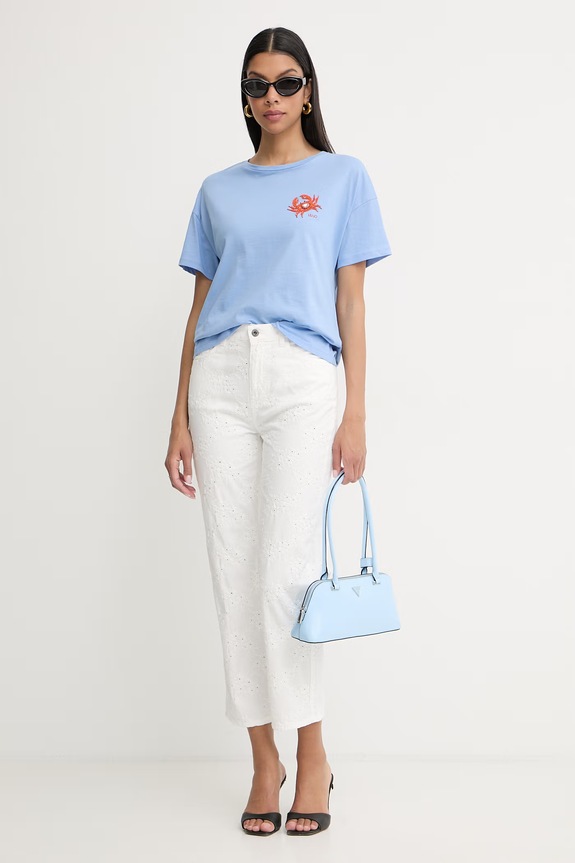 Liu Jo pantaloni straight pentru femei, din bumbac WA6273.T447A alb SS26