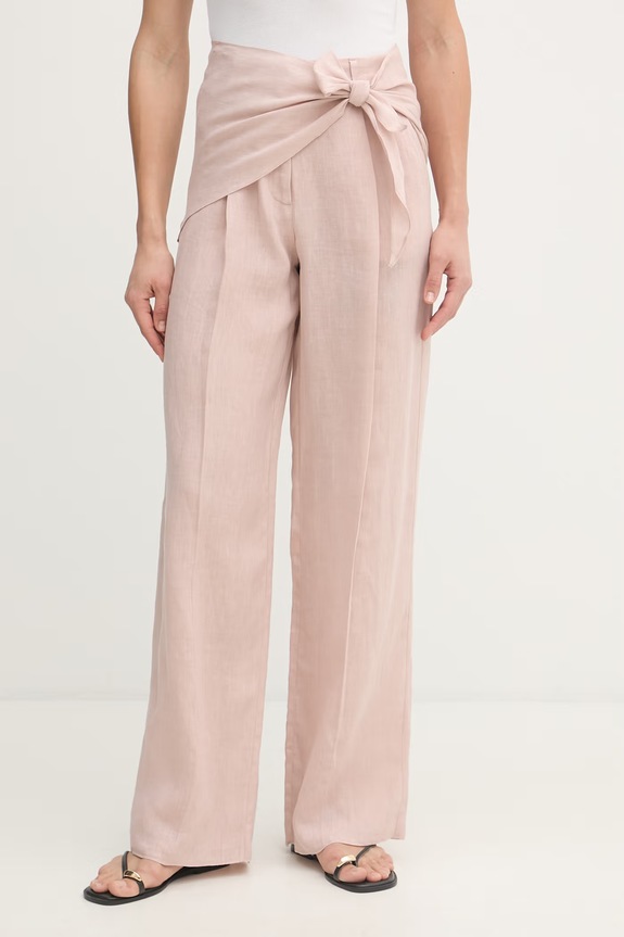 Marella παντελόνι wide leg γυναικείο λινό SOLISTA ροζ 2613131114200