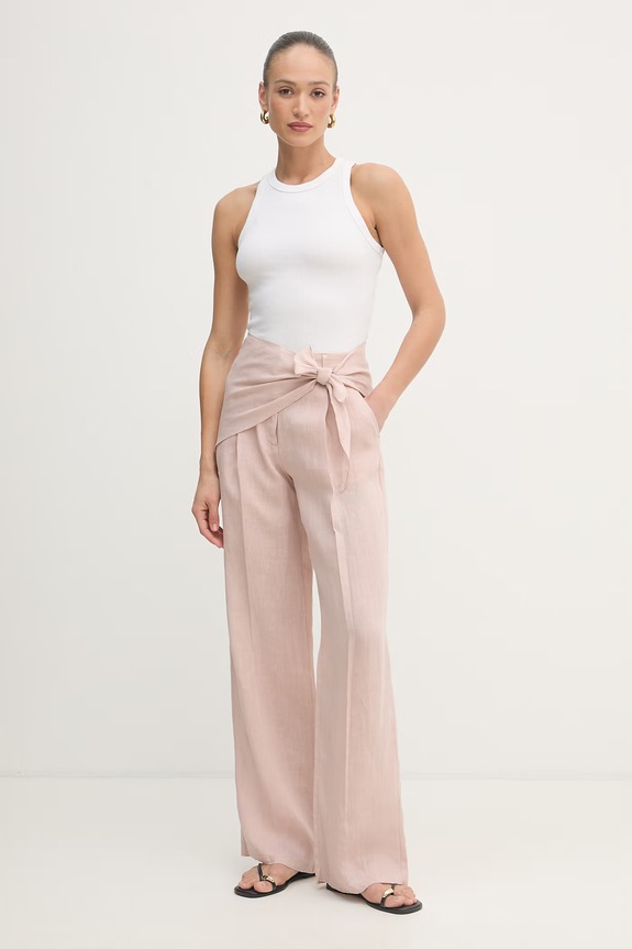 Marella παντελόνι wide leg γυναικείο λινό SOLISTA 2613131114200 ροζ SS26
