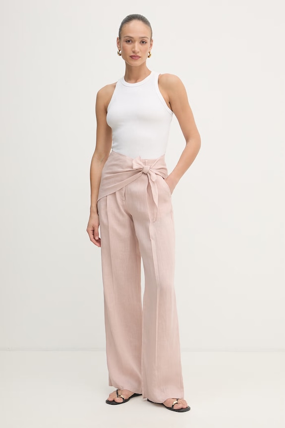 Marella παντελόνι wide leg γυναικείο λινό SOLISTA 2613131114200 ροζ SS26