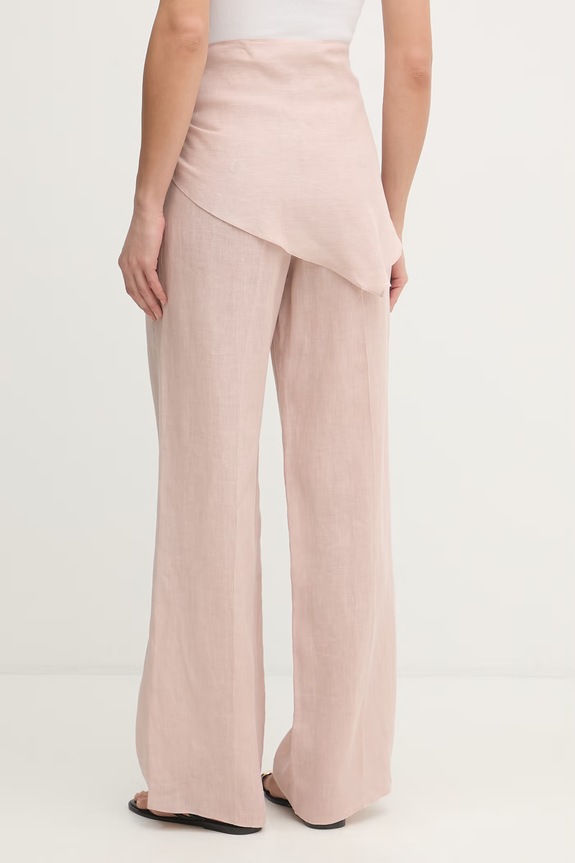 Ρούχα Marella παντελόνι wide leg γυναικείο λινό SOLISTA 2613131114200 ροζ