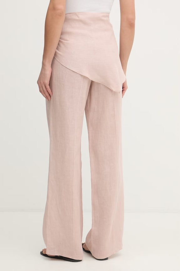 Ρούχα Marella παντελόνι wide leg γυναικείο λινό SOLISTA 2613131114200 ροζ