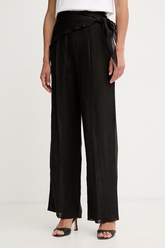 Marella spodnie wide leg damskie lniane SOLISTA czarny 2613131114200