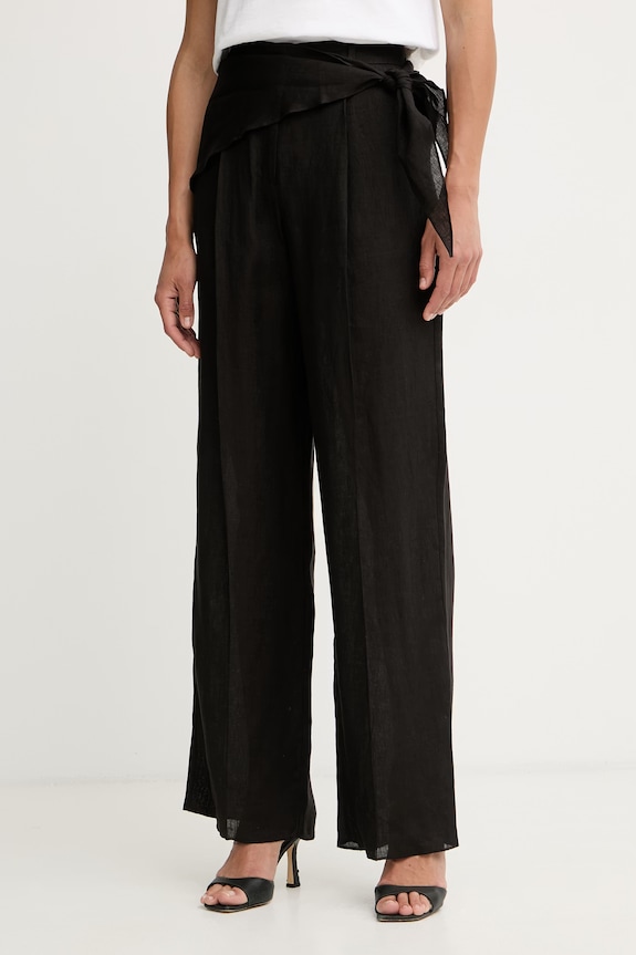 Marella spodnie wide leg damskie lniane SOLISTA czarny 2613131114200