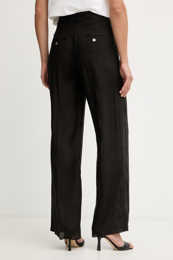 Odzież Marella spodnie wide leg damskie lniane SOLISTA 2613131114200 czarny