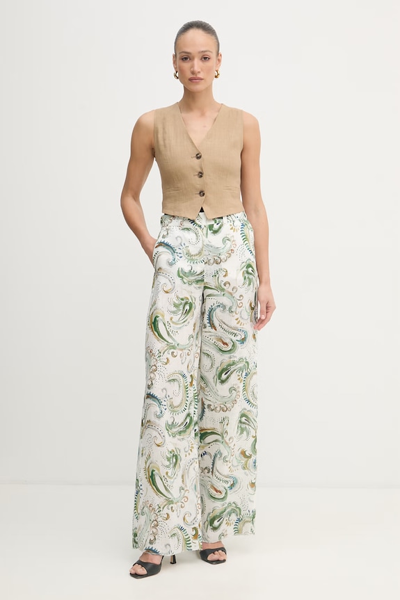 Marella Παντελόνι wide leg γυναικείο λινό DOMINO 2613131232200 λευκό SS26