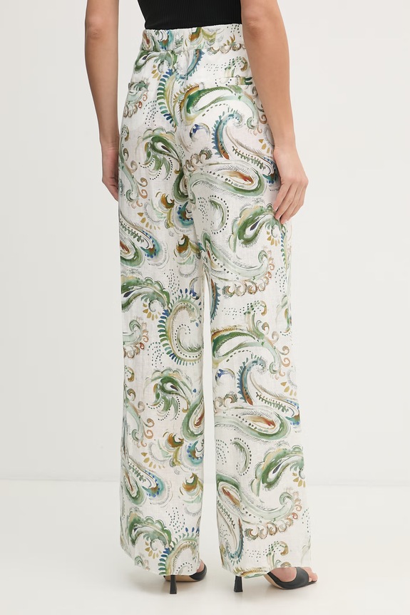 Ρούχα Marella Παντελόνι wide leg γυναικείο λινό DOMINO 2613131232200 λευκό