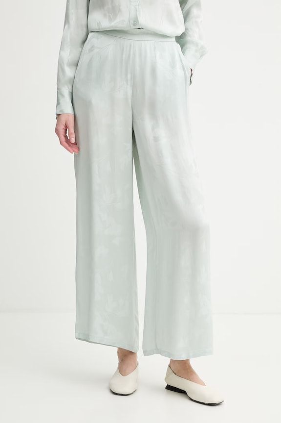 Calvin Klein nohavice wide leg dámske z viskózy zelená LV044F604G