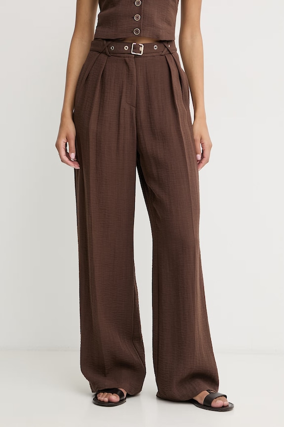 Simona Corsellini nohavice wide leg dámske z viskózy hnedá P26CPPA00601