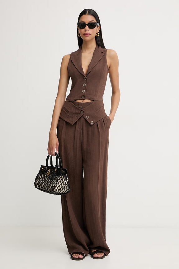 Simona Corsellini nohavice wide leg dámske z viskózy P26CPPA00601 hnedá SS26