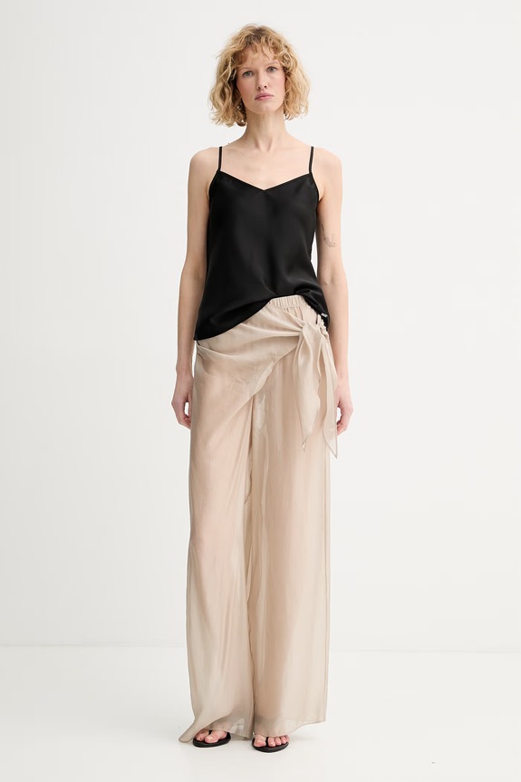 Calvin Klein nohavice dámske s viskózou béžová LV00Q61157