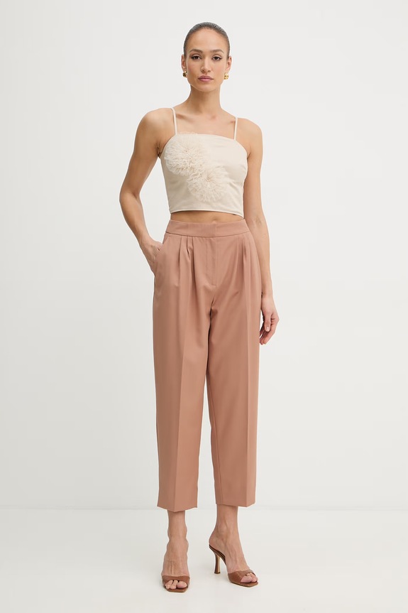Twinset spodnie damskie z dodatkiem wełny 261TP2181 brązowy SS26