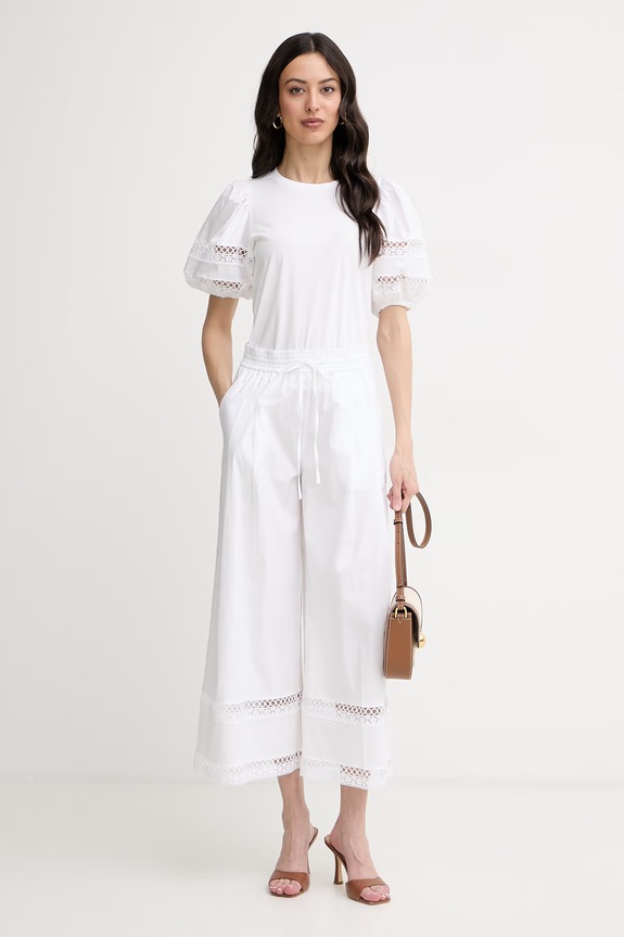 Twinset nohavice dámske s bavlnou 261TT2252 biela SS26