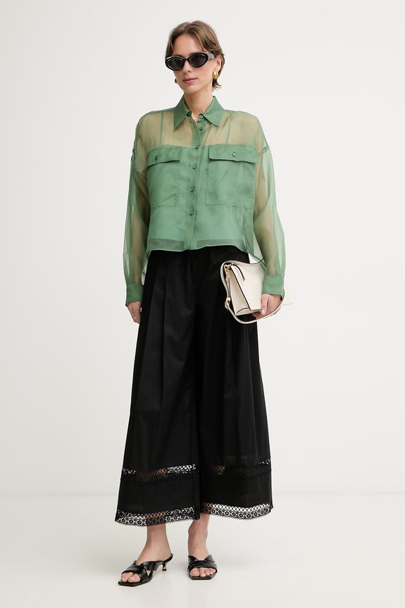 Twinset pantaloni pentru femei, cu bumbac 261TT2252 negru SS26