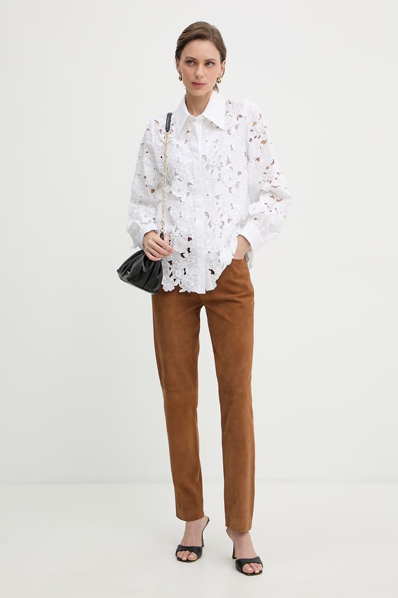 Luisa Spagnoli pantaloni da donna in scamoscio Aletta 542857 marrone SS26