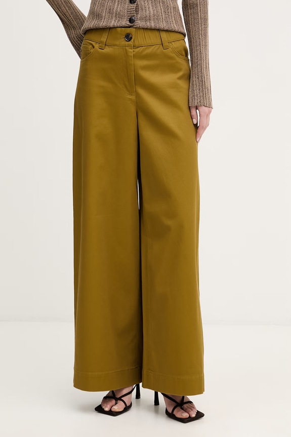 Sisley pantaloni wide leg pentru femei, din bumbac cu elastan verde 4LRBLE057