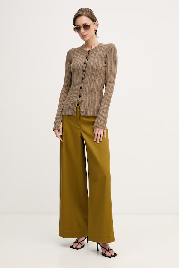 Sisley pantaloni wide leg pentru femei, din bumbac cu elastan 4LRBLE057 verde SS26
