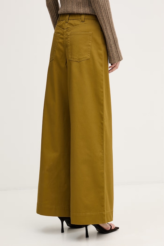 Îmbrăcăminte Sisley pantaloni wide leg pentru femei, din bumbac cu elastan 4LRBLE057 verde