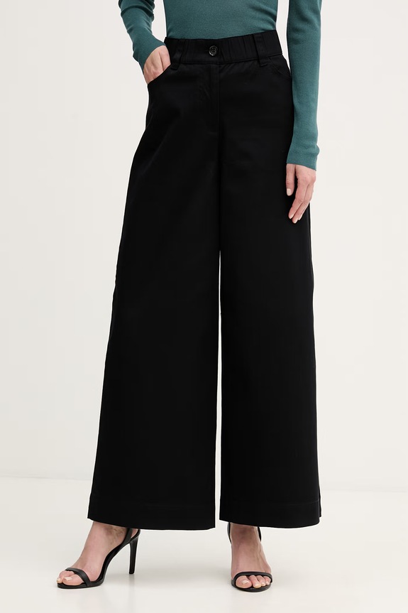 Sisley nohavice wide leg dámske bavlnené s elastanom čierna 4LRBLE057