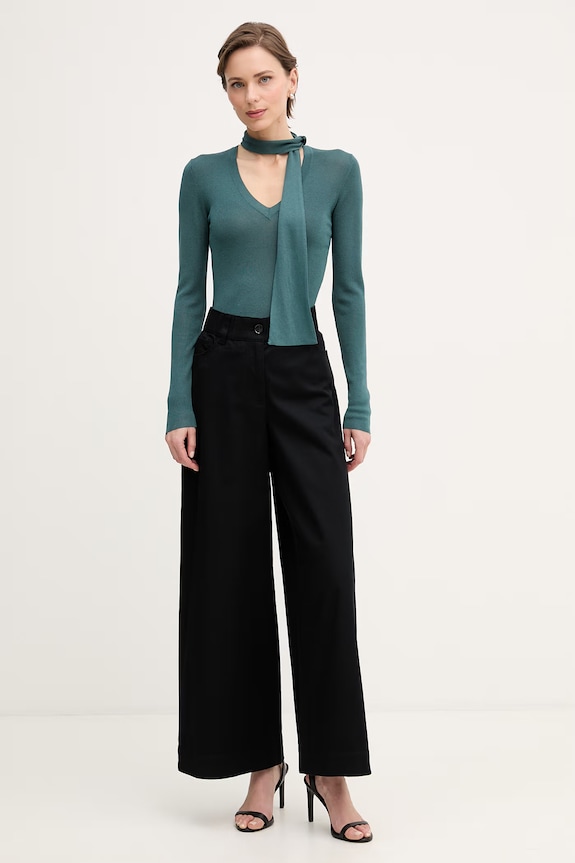 Sisley nohavice wide leg dámske bavlnené s elastanom 4LRBLE057 čierna SS26