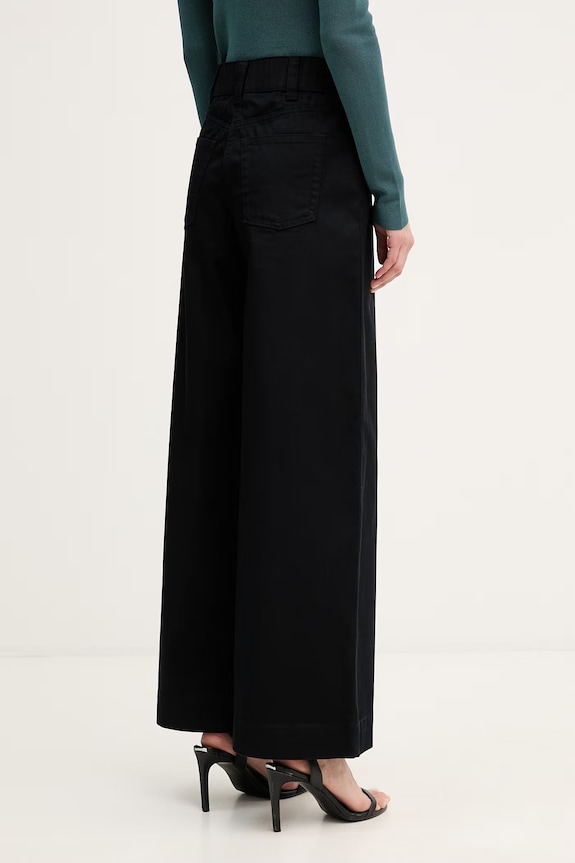 Oblečenie Sisley nohavice wide leg dámske bavlnené s elastanom 4LRBLE057 čierna