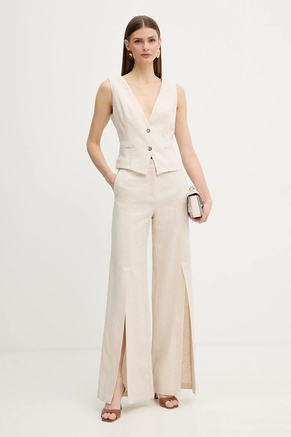 Hlače s dodatkom lana Fracomina FR26SV3012W67101 bež SS26