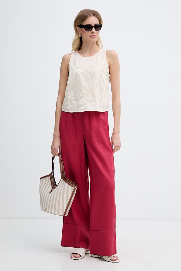 United Colors of Benetton брюки женские из льна 4AGHDF0BF бордо SS26