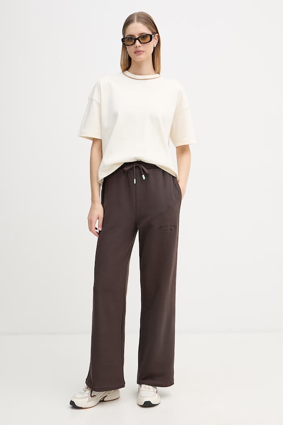 United Colors of Benetton hlače za žene od pamuka 34AWDF01J smeđa SS26