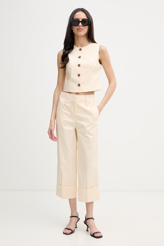 United Colors of Benetton nohavice chinos dámske bavlnené 49YYDF0BD béžová SS26
