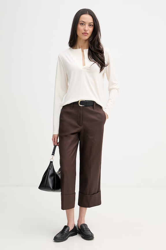 United Colors of Benetton nohavice chinos dámske bavlnené 49YYDF0BD hnedá SS26