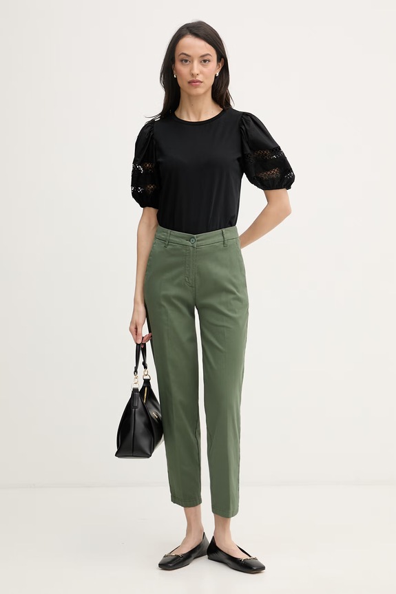 United Colors of Benetton nohavice dámske bavlnené s elastanom 4CDRDF0AV zelená SS26