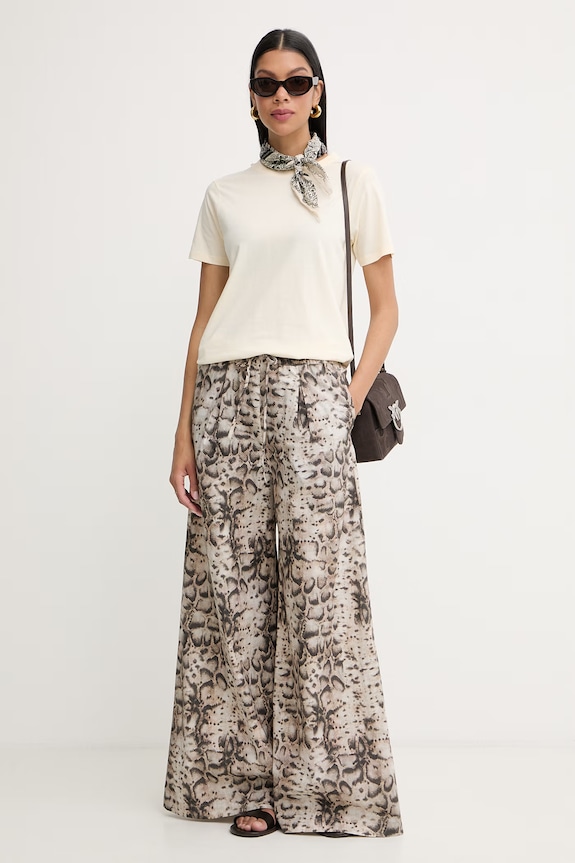 Pinko pantaloni wide leg pentru femei, din bumbac 106963.A3B1 bej SS26