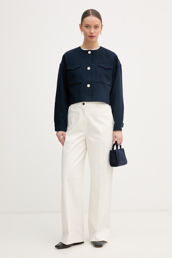 Calvin Klein Jeans nohavice dámske bavlnené s elastanom LV047F621G béžová SS26