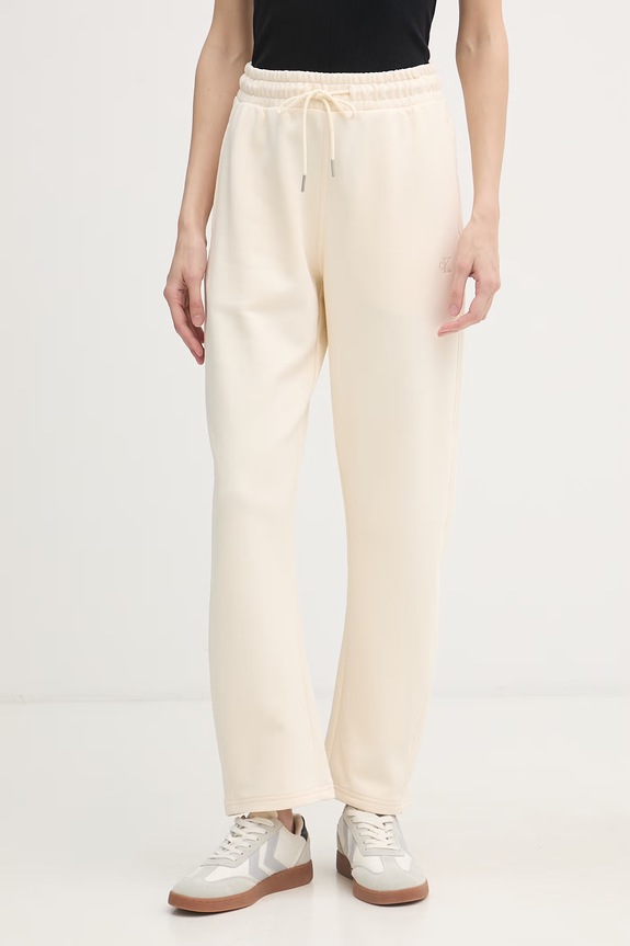 Calvin Klein Jeans spodnie dresowe damskie bawełniane beżowy LV047F210G