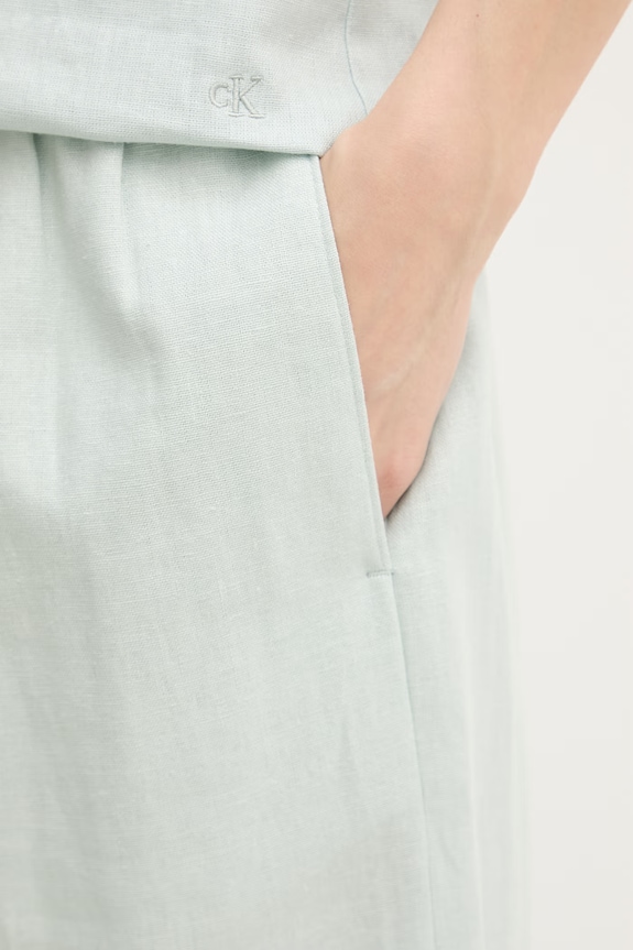 Calvin Klein Jeans hlače ženske s lanom zelena LV047F631G