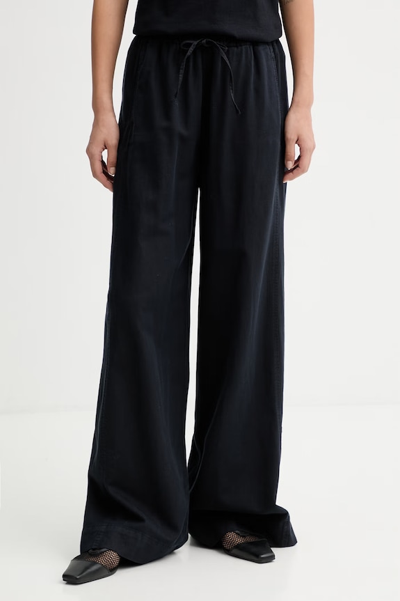 Marc O'Polo spodnie wide leg damskie z dodatkiem lnu granatowy 5000013133