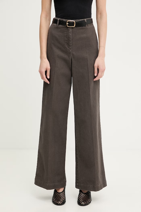 Marc O'Polo nohavice wide leg dámske bavlnené s elastanom hnedá 5000013197